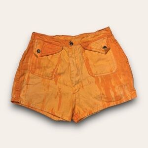 Vintage Orange Tie Dye Denim Shorts 26” Waist Size 15/16 80s Retro Hot Pants